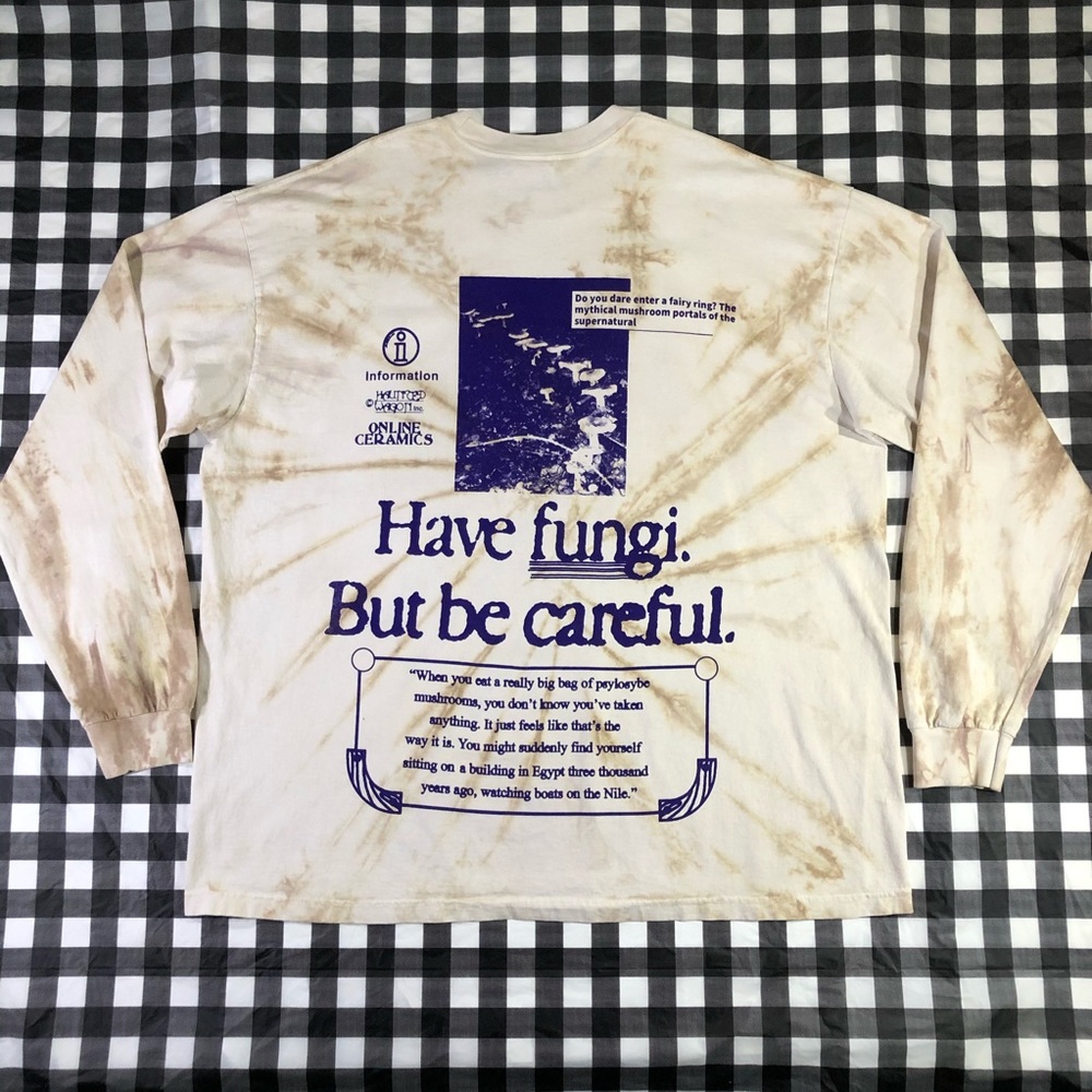 Online Ceramics Mushroom House Have Fungi But Be Careful Tie Dye L/S T Shirt 2XL - Picture 2 of 16